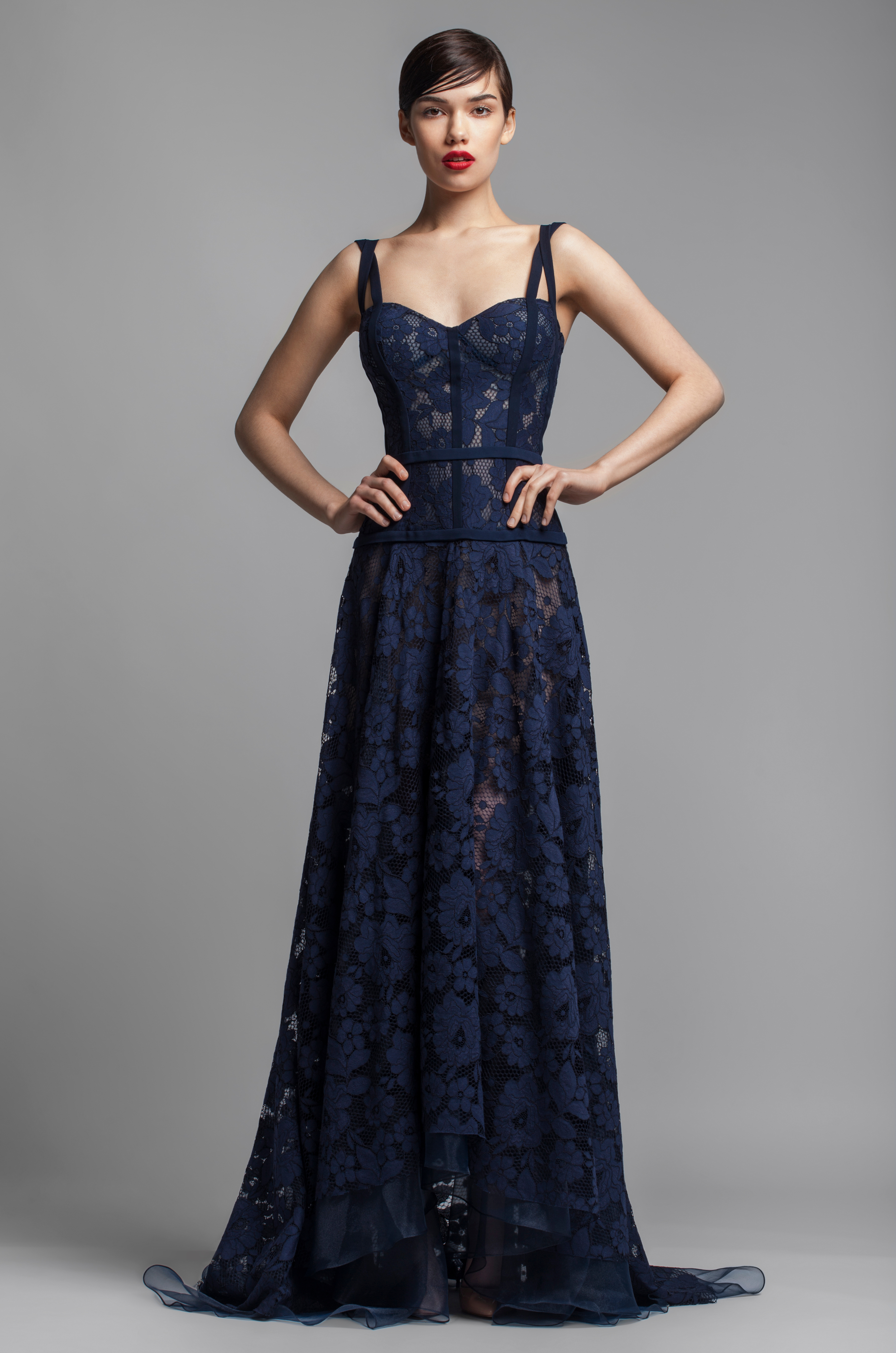 Sleeveless Navy Blue Floral Evening ...